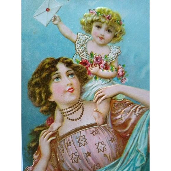 Vintage Happy New Year Postcard Otto Schloss No 961 Original Embossed Unused